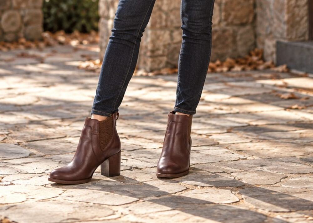 UGG Joni Women’s 7.5 Cognac Brown Leather Chelsea Ankle Boots Block Heel